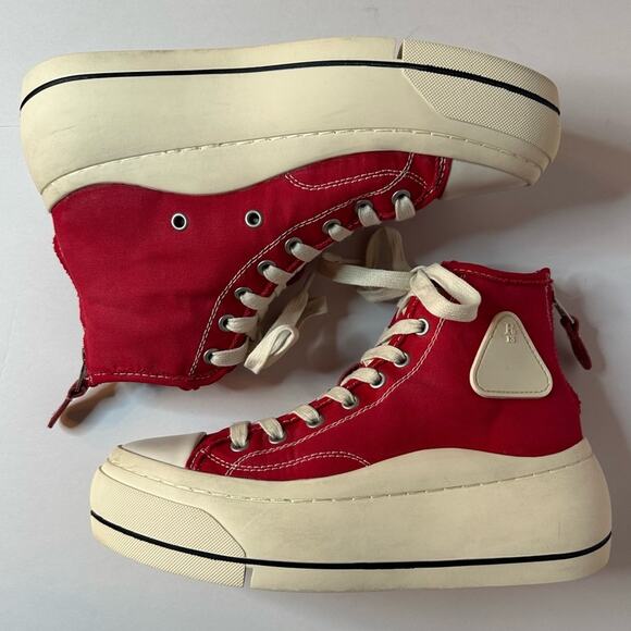 R13 Kirk High Top Sneaker Red Canvas + Distressed White Platform EU 38 US 8 - Picture 3 of 12